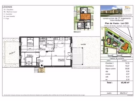 appartement 3 pièces - 65 m²