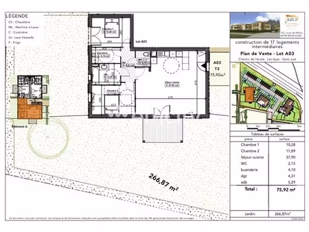 appartement 3 pièces - 76 m²