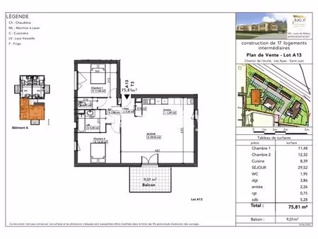 appartement 3 pièces - 76 m²
