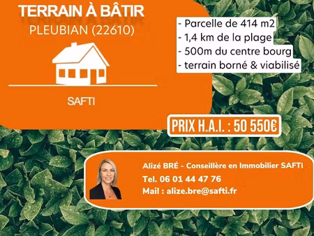 vente terrain 414 m² à pleubian (22610)  50 550 €