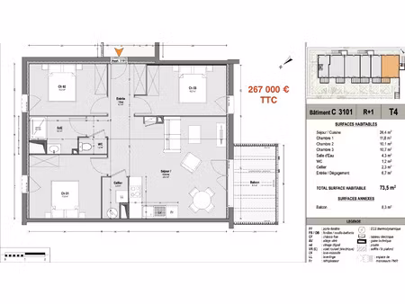 a vendre - appartement neuf t4
