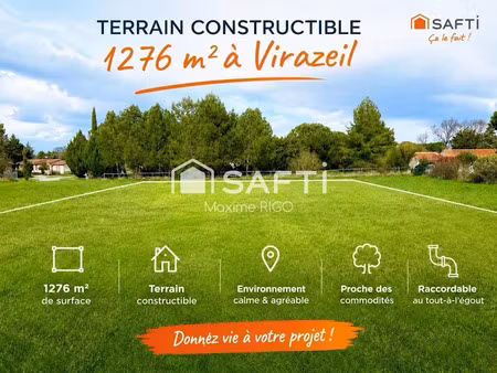 vente terrain 1276 m² à virazeil (47200)  56 600 €
