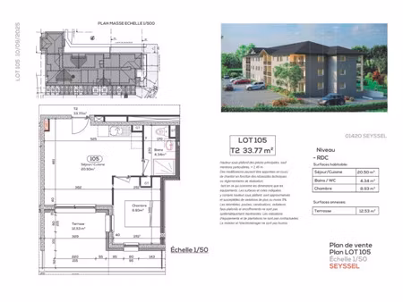 appartement à vendre seyssel 2 pièce(s) 34m2 123 300€