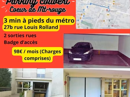 parking sécurisé couvert (à 3 min à pieds de la station mairie de mont-rouge)