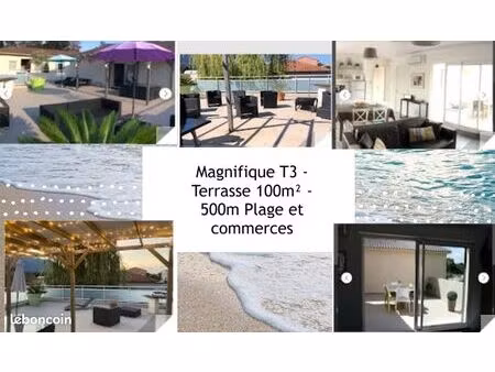 magnifique t3 59m² - terrasse 100m² - 500m plage et commerces
