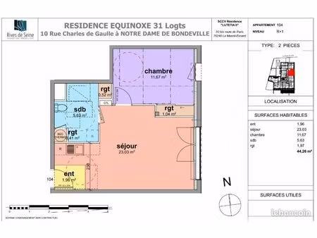 appartement 2 pièces 44 m²