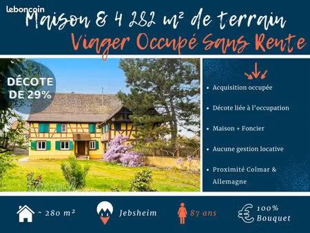 maison individuelle sur grande parcelle – acquisition occupée sans rente – jebsheim (15 mi