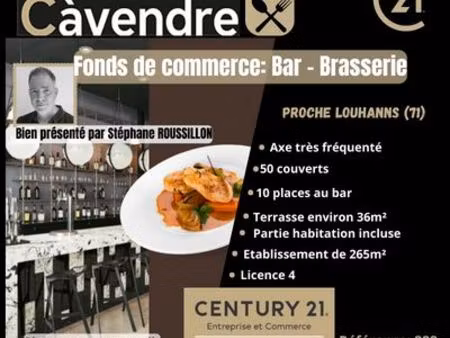 bar  brasserie  fonds de commerce 265 m² louhans