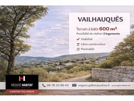 rare! terrain viabilisé 600m2  possibilité 2 maisons!