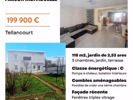 vente maison 6 pièces 118 m² tellancourt (54260)