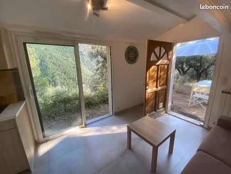 maison tiny house meublée et équipée sur grand terrain de loisir proche de la turbie  mona