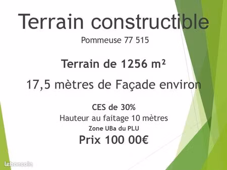 terrain viabilisé pommeuse 77515 de 1256 m²