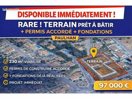 terrain constructible 230 m² + permis + fondations – prêt à construire