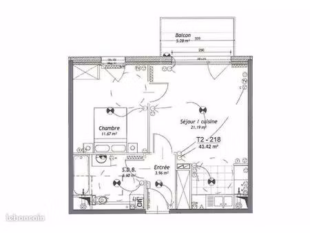 location appartement t2 43 m2 - la madeleine - balcon + place de parking