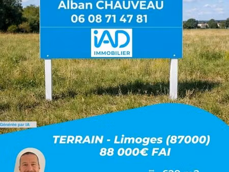 vente terrain 628 m² limoges (87000)