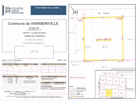 vente terrain 638 m² à warmeriville (51110)  117 000 €