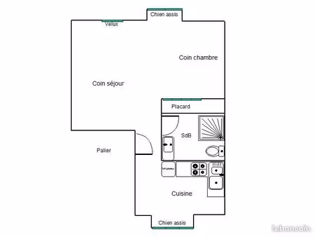 rive droite  charmant t1bis traversant à 10 minutes à pieds du centre