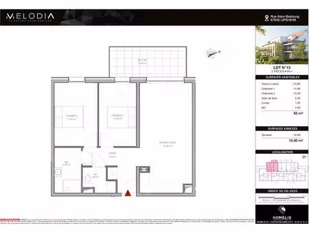 vente appartement 3 pièces 62 m² lipsheim (67640)