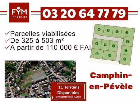 vente terrain 503 m² à camphin-en-pévèle (59780)  171 990 €