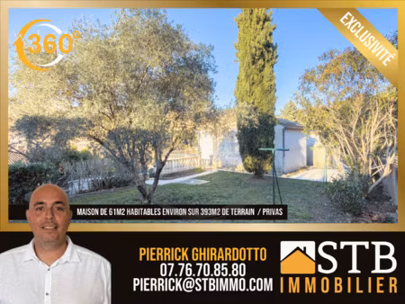 maison de 63m2 avec garage et terrain de 393m2 à privas