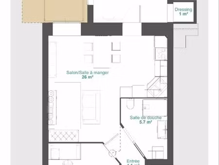 appartement 60m2 plein pied 2 ch