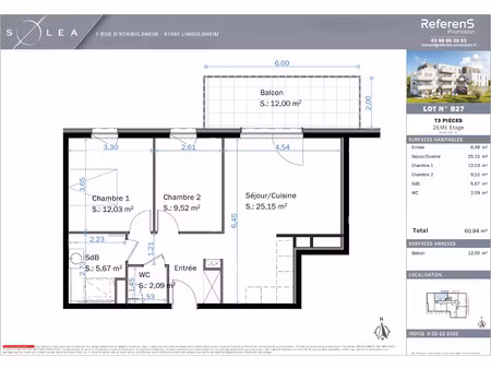 vente appartement 3 pièces 61 m² lingolsheim (67380)