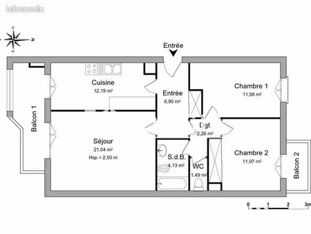 appartement 3 pièces 71 m²