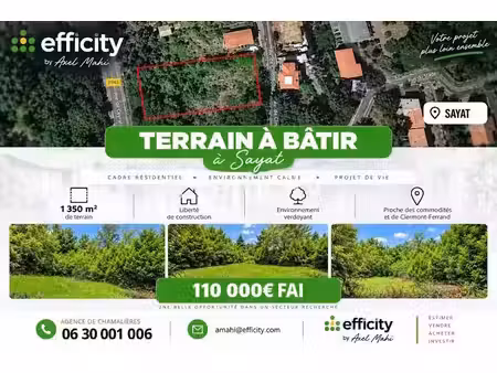 vente terrain 1350 m² à sayat (63530)  110 000 €
