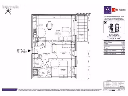 appartement 3 pièces 68 m²