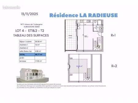 t2 duplex de plus de 49m²  dans un cadre idéal terrasse 17m²