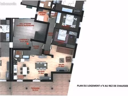 appartement f3 92 m2 plain-pied toutes commodités montreux château