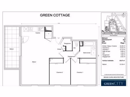 appartement 3 pièces 66 m²