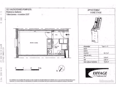 appartement 1 pièce 19 m²