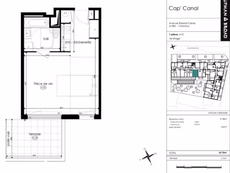 dijon studio neuf 33m2 avec terrasse et parking