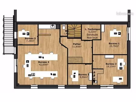 plateau 106m² de bureau zone du prat