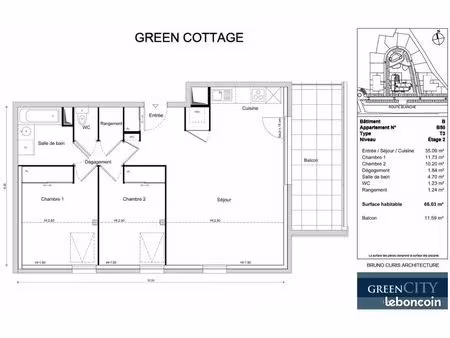appartement 3 pièces 66 m²