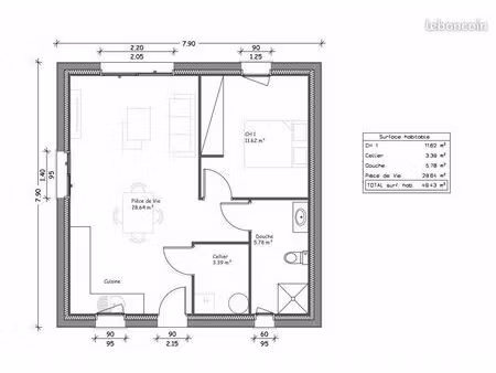 maison 2 pièces 49 m²
