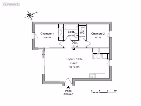 appartement 3 pièces 60 m²