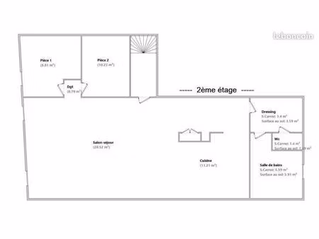 appartement 3 pièces (2 chambres) 61m²