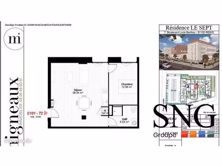 appartement 2 pièces 54 m²