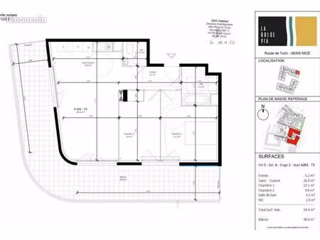 appartement 3 pièces 59 m²
