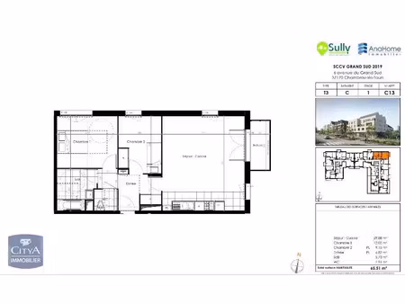 appartement à louer 3 pièces 65.51 m² - chambray-lès-tours (37) - 805€