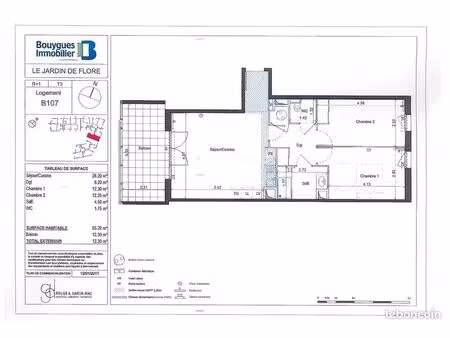 appartement 3 pièces 65 m²