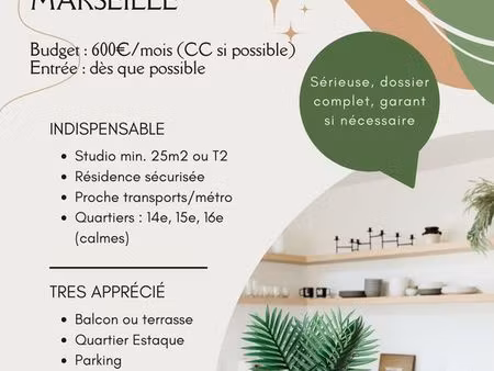 recherche t1/t2/t3 - 14e  15e et 16e marseille