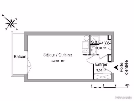 studio 1 pièce 29 m²
