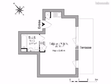 studio 1 pièce 29 m²