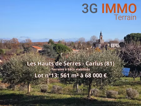 vente terrain à batir 561 m² à carlus (81990)  68 000 €
