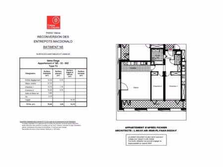 location appartement 3 pièces 82 m² à paris 19ème (75019)  2 013 €