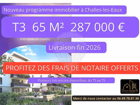 vente appartement 3 pièces 65 m² à challes-les-eaux (73190)  287 000 €