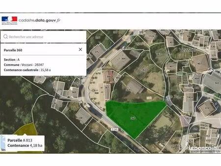 terrain constructible plat centre village vezzani 1558m²